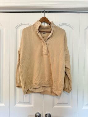 ✨ Aerie Oversized Beige Quarter-button Pullover Sweatshirt Size XS ✨
